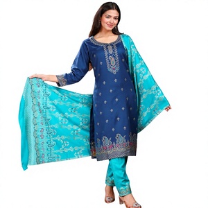 Salwar Kameez traditionnel en laine pour femmes, imprimé paisley turquoise, tenue décontractée pour les fêtes, style Inde Pakistan, coupe régulière, hiver - Product Image 6