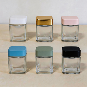 Vasetti quadrati in <span class=keywords><strong>vetro</strong></span> trasparente di alta qualità da 60ml 90ml 120ml con coperchi neri per la conservazione di balsami - Product Image 1