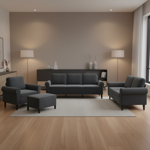 Dark Grey Velvet Living Room <b>Sofa</b> <b>Set</b> 100% Polyester Contemporary Modern Home Furniture - Product Image 2