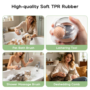 3-in-1 Pet Grooming <b>Brush</b> <b>Dog</b> <b>Bath</b> Scrubber with Shampoo Dispenser and Shower <b>Brush</b> for Bathroom Use - Product Image 2