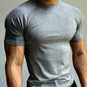 Camiseta de Manga Corta para Hombre, Talla Grande, Cuello Redondo, Diseño de Punto Waffle Verde, Compresión, Ecológica, Poliéster/Algodón de Alta Calidad - Product Image 5
