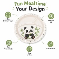 Assiette à dîner en plastique écologique sans BPA de haute qualité à 3 compartiments, motif de dessin animé, vente en gros, qualité alimentaire, pour enfants