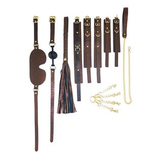 ชุดเครื่องหนัง BDSM สำหรับพันธนาการ พร้อมสายจูง ไม้ตี ฟล็อกเกอร์ ที่ปิดปาก ผ้าปิดตา อุปกรณ์รัดตัว แส้ ข้อเท้ารัด ที่กางขา ที่หนีบ - Product Image 1