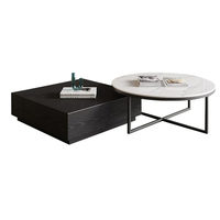 Table basse de rangement 2-en-1 en pierre frittée, table ronde avec tiroir carré, design peu encombrant pour salon et maison