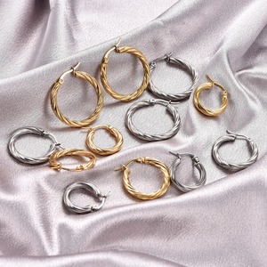 Pendientes de Aro Trenzados de Acero Inoxidable con Baño de Oro para Mujer, Clásicos, Gruesos, Grandes, Tipo Huggies, para Perforación de Oreja, Accesorios de Joyería para Boda - Product Image 1
