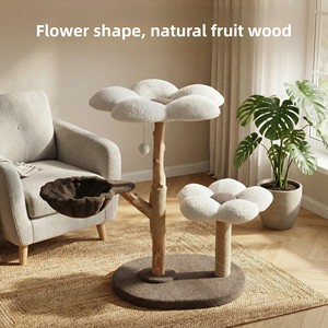 Árbol para Gatos Integrado de Madera Natural Sólida Directo de Fábrica, Diseño Floral Encantador, Juguete para Gatos de Interior, Muebles para Mascotas, Venta al por Mayor OEM - Product Image 5