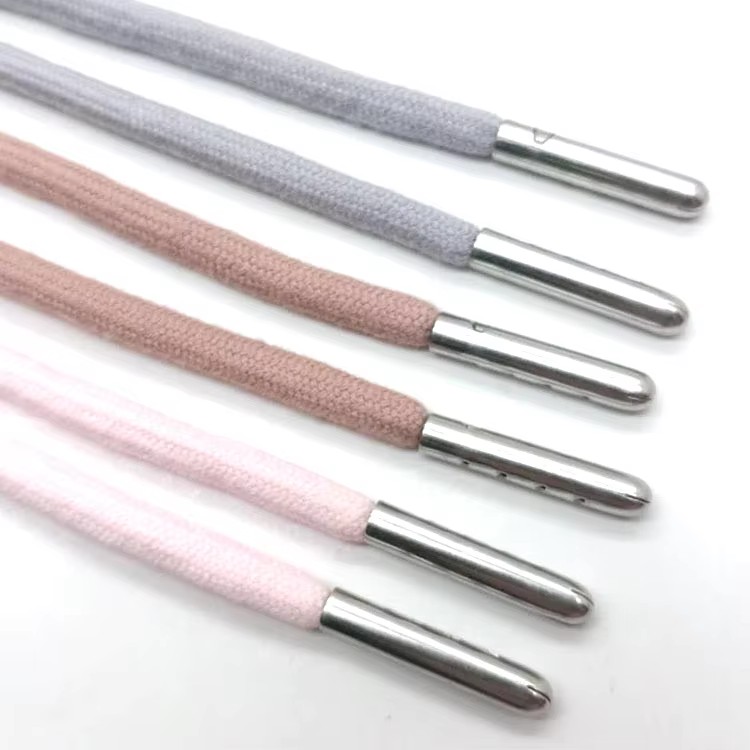 Sofine factory custom polyester cord colored fancy round draw cords hoodie string rope drawstring drawcord with metal tips