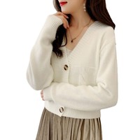 Cardigan en maille torsadée ajusté pour femme, collection Printemps-Automne 2026, couleur unie, grande taille, taille haute, long, en polyester/coton, col en V