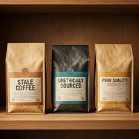 Sachet d'emballage personnalisé en papier kraft bleu 250g pour café et thé, avec valve et fermeture éclair, fond plat
