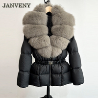 JANVENY-Veste bouffante en fourrure de renard naturelle, pour femmes, à lacets, à la taille, chaude et moelleuse, parka 90, manteau ample en duvet de canard blanc, hiver 2024