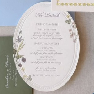 Suite di Inviti Matrimoniali di Lusso in Carta Testurizzata Blu Avorio con Motivi Floreali, con Busta, Nastro e Stampa Personalizzata in Lamina - Product Image 2