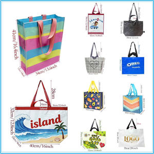 Sac de courses réutilisable en plastique recyclé personnalisé avec logo, sac fourre-tout en polypropylène, sac tissé en PP imperméable à double poignée - Product Image 2