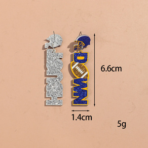 شخصية جديدة تلمس أسفل الأقراط الملونة الترتر رسالة طويلة المجوهرات الرياضية الرجبي الأمريكية لكرة القدم الأقراط انخفاض الاكريليك - Product Image 5