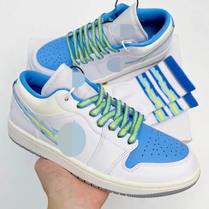 Chaussures de <span class=keywords><strong>basket</strong></span>-ball basses compatibles originales, blanc, noir, <span class=keywords><strong>rouge</strong></span>, bleu, unisexe, lacets plats flamme, bord bleu flamme 8 mm - Product Image 3