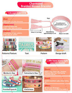 Pulsera Tejida Ajustable con Logotipo Personalizado, Joyería con Texto Bordado, Amuleto de Amistad para Niña, Pulseras Tejidas con Borla y Amuleto Ajustable - Product Image 2