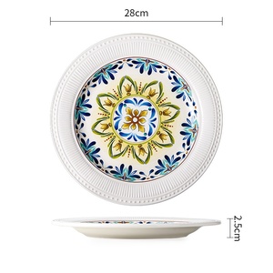 จานเซรามิกสไตล์ชาติพันธุ์ จานสเต็กทรงกลม ลายเคลือบสี ขนาด 9 นิ้ว จานแบนสำหรับ<span class=keywords><strong>อาหารเช้า</strong></span> ใช้ในบ้าน ร้านอาหาร - Product Image 6