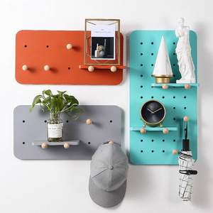 Nordic Style Solid Wood <strong>Wall</strong> <strong>Mounted</strong> <strong>Shelf</strong> with Wooden Hole Board for Living Room Kitchen Bathroom Storage Organization - Product Image 2