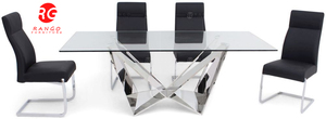 Glas und Chrom Rechteck Esstisch und 4 Viola Silber Grau Stühle Glas Esstisch 200cm - Product Image 5