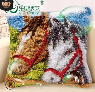 Horse design Latch Hook Kits Embroidery Cushion Cover 43*43cm