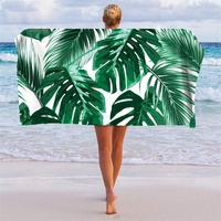 Serviette de plage et de bain d'été douce à séchage rapide, motif feuilles imprimées, écologique, anti-adhérente au sable, en microfibre ultra-fine, vente en gros transfrontalière