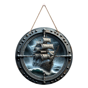 Mediterranean-style wall decorations, European-style restaurant wall ornaments, wooden <b>ship's</b> <b>wheel</b> plaques, helmsman sail - Product Image 5