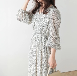 Robe longue en mousseline de soie à col en V et manches lanternes, style japonais, motif floral, taille haute, coupe trapèze, décontractée et élégante, pour femme, vente en gros - Product Image 2