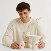 Ensemble de vases en céramique beige mat avec découpe ajourée, récipient sculptural abstrait, décoration de table moderne pour la maison
