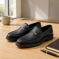 Mocassins pour hommes en cuir grainé noir, à enfiler, style habillé-décontracté, cousus main, antidérapants