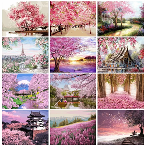 Póster de lienzo para el hogar con pintura de flores de cerezo en <span class=keywords><strong>acuarela</strong></span>, hecha a mano, moderna, con impresión digital y diamantes, venta al por mayor - Product Image 2