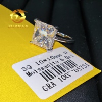 Livraison Rapide Bague de Mariage 6 carats avec Grande Pierre Principale Carrée Coupe Princesse 10*10 Moissanite, Bague Éternité à Sertissage Latéral pour Mariée