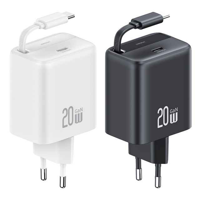 USAMS 2024 Trending USB C Wall Charger GaN Fast Charging PD 20W Retractable Cables and USB Port Charger Adapter