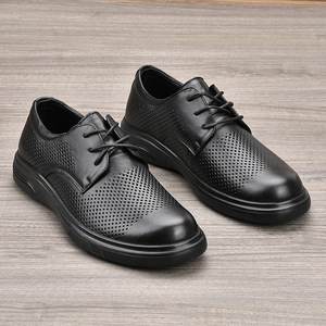 Chaussures bateau pour hommes en cuir de vachette respirant à lacets, bout rond, couleur unie, semelle extérieure en caoutchouc, semelle intermédiaire en EVA - Product Image 1
