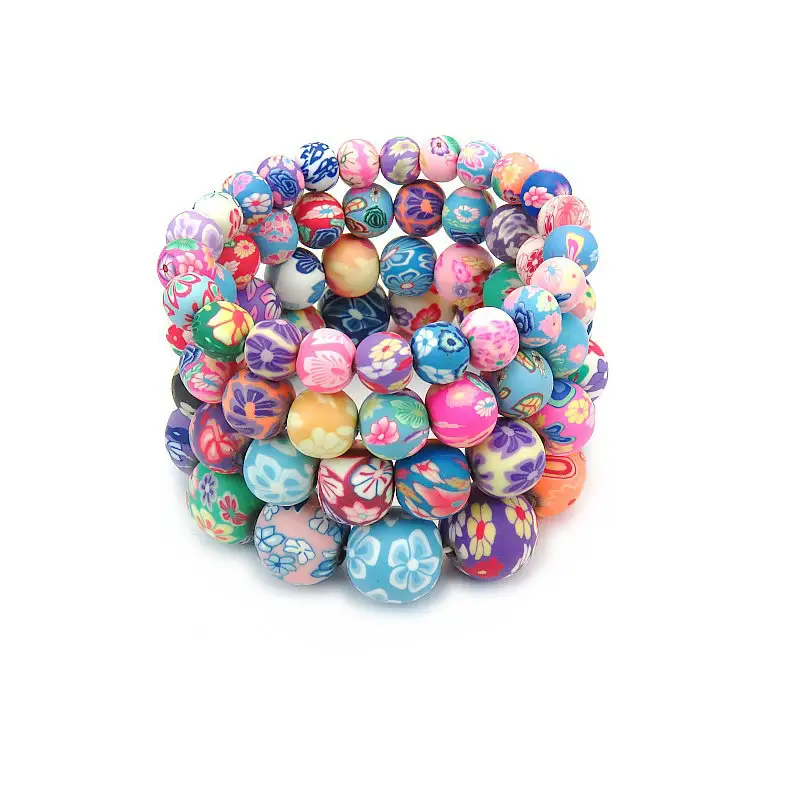 Wholesale Fashion Ethnic Cheap Unisex Colorful Bohemian Enameled Polymer Clay Beaded Bracelet