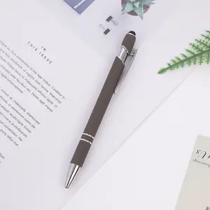Promosyon ucuz alüminyum tükenmez kalem yumuşak kauçuk dokunmatik ekranlar ile ucuz özel cep için Logo tükenmez kalem