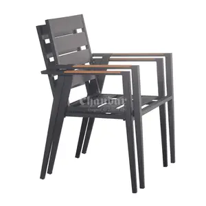 विरोधी फफूंदी अग्निरोधक 5cm कुर्सी तकिया लकड़ी Armrest 100% Anodized एल्यूमीनियम उद्यान धातु आउटडोर डाइनिंग कुर्सी
