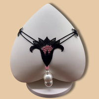 Sous-vêtements sexy en perles de grande taille pour femmes, lingerie brodée, string à entrejambe ouvert, taille basse, nœud, string en perles pour adultes
