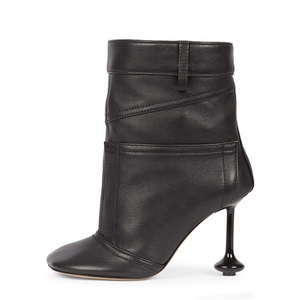 Strange Custom Heels Women's Sewing Short <b>Boots</b> Square Toe Solid Patchwork Ankle Booties Stage Designer Wide Top Shoes - Product Image 1