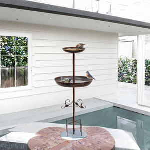 Mangeoire à oiseaux rustique en métal avec support, bronze vintage, ornement de jardin rond, décoration extérieure pour cour - Product Image 3
