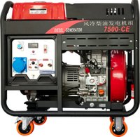 Générateur Diesel 7KW de puissance maximale, moteur 7500CE 188F, 50Hz monophasé AC, châssis ouvert, vertical industriel, 4 temps, ATS