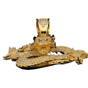 <b>Iced</b> <b>Out</b> Zircon Dragon Pendant Necklace Gold Plated Brass Charm Link <b>Chain</b> Hip Hop Jewelry Gift - Product Image 3