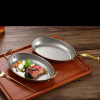 Assiette créative rétro binaurale en acier inoxydable pour fruits de mer Dessert Steak-Plats et assiettes durables