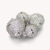 Perles en zircon CZ pavées de 8, 10, 12, 14 mm, rondes, pour collier, bracelet, connecteurs magnétiques, fermoirs magnétiques pour la création de bijoux DIY