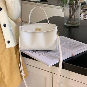 Soft Pu Leather Small Square Bag 7 Inch <b>Lock</b> Closure Shoulder Crossbody Women's Bag Everyday Outfits Portable Brown Black White - Product Image 3