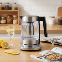 Bouilloire électrique sans fil en verre de 1,8 L avec base rotative à 360 degrés, maintien au chaud, arrêt automatique, protection contre l'ébullition à sec, pour usage hôtelier