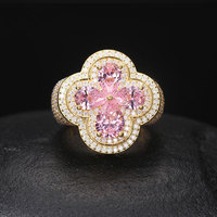 Bague Homme Hip Hop en Argent 925 avec Diamant VVS et Moissanite CZ Rose, Testée au Diamant, Motif Trèfle à Quatre Feuilles, Style Iced Out