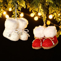 Bottes de Père Noël en tissu mousse et peluche, ornements de sapin de Noël, mini-suspendus tricotés, style européen et américain pour la décoration intérieure