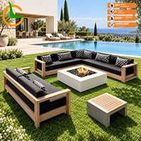 Ensemble de salon de jardin moderne en teck imperméable, combinaison de canapés pour patio, mobilier de villa de loisirs avec protection solaire en bois massif