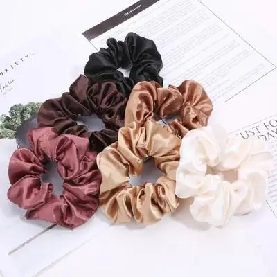 2023 top selling high end solid color Satin Silk hair scrunchies for woman wholesale custom silk crunchies hair ties