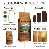 Bolsa de Café con Fondo Plano Negro Mate y Logotipo Personalizado al por Mayor para Granos de Café Tostado, 250g 500g 12oz, Bolsa de Empaque para Café