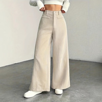 Pantalon large décontracté en velours côtelé pour femme, taille haute élastique, coupe ample, automne-hiver